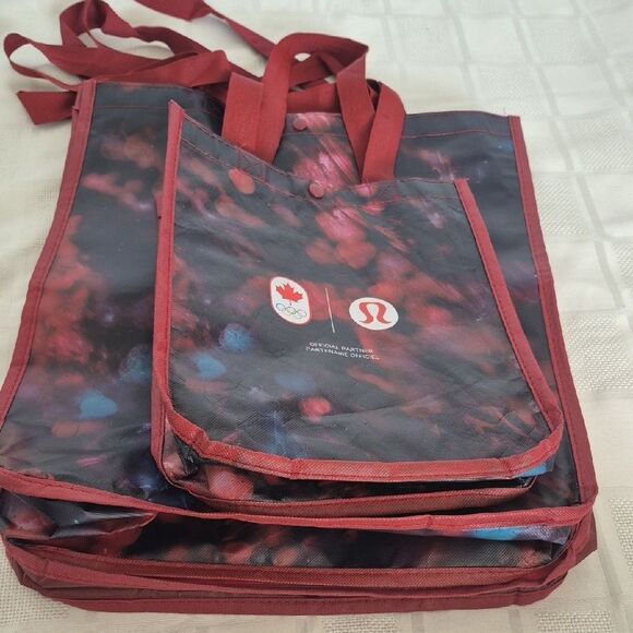 Lululemon Athletica Red and Black Tote Reusable Bag Trio Bundle Of 3 Bags - Picture 11 of 16